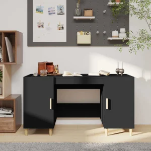 Bureau 140 x 50 x 75 cm noir bois d'ingénierie – vue d’ensemble