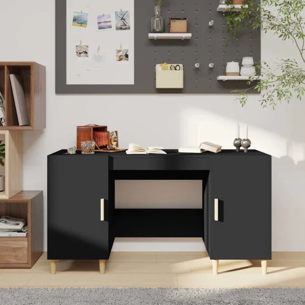 Bureau 140 x 50 x 75 cm noir bois d'ingénierie – vue d’ensemble