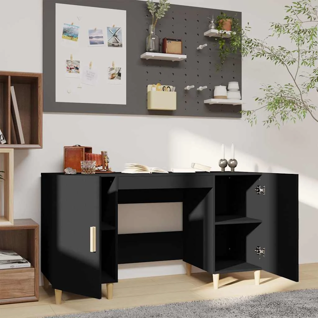 Bureau 140 x 50 x 75 cm noir bois d'ingénierie – vue de détail