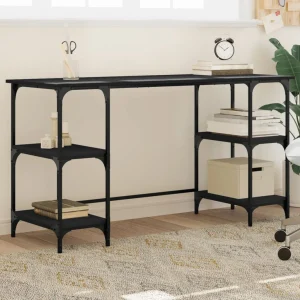 Bureau 140 x 50 x 75 cm noir bois d'ingénierie – modèle 2 – vue d’ensemble