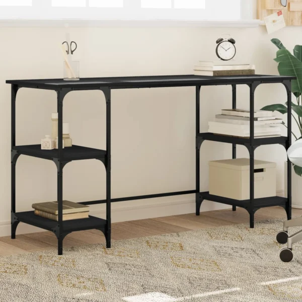 Bureau 140 x 50 x 75 cm noir bois d'ingénierie – modèle 2 – vue d’ensemble