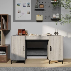 Bureau 140 x 50 x 75 cm sonoma gris bois d'ingénierie – modèle 2 – vue d’ensemble