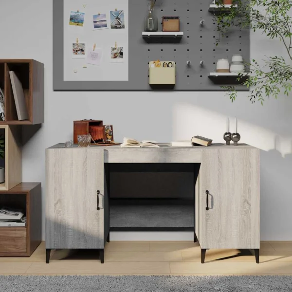 Bureau 140 x 50 x 75 cm sonoma gris bois d'ingénierie – modèle 2 – vue d’ensemble