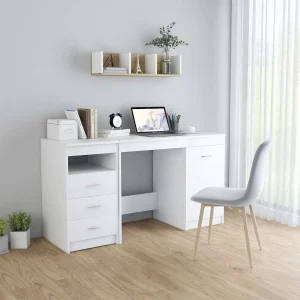 Bureau 140 x 50 x 76 cm blanc bois d'ingénierie – vue d’ensemble