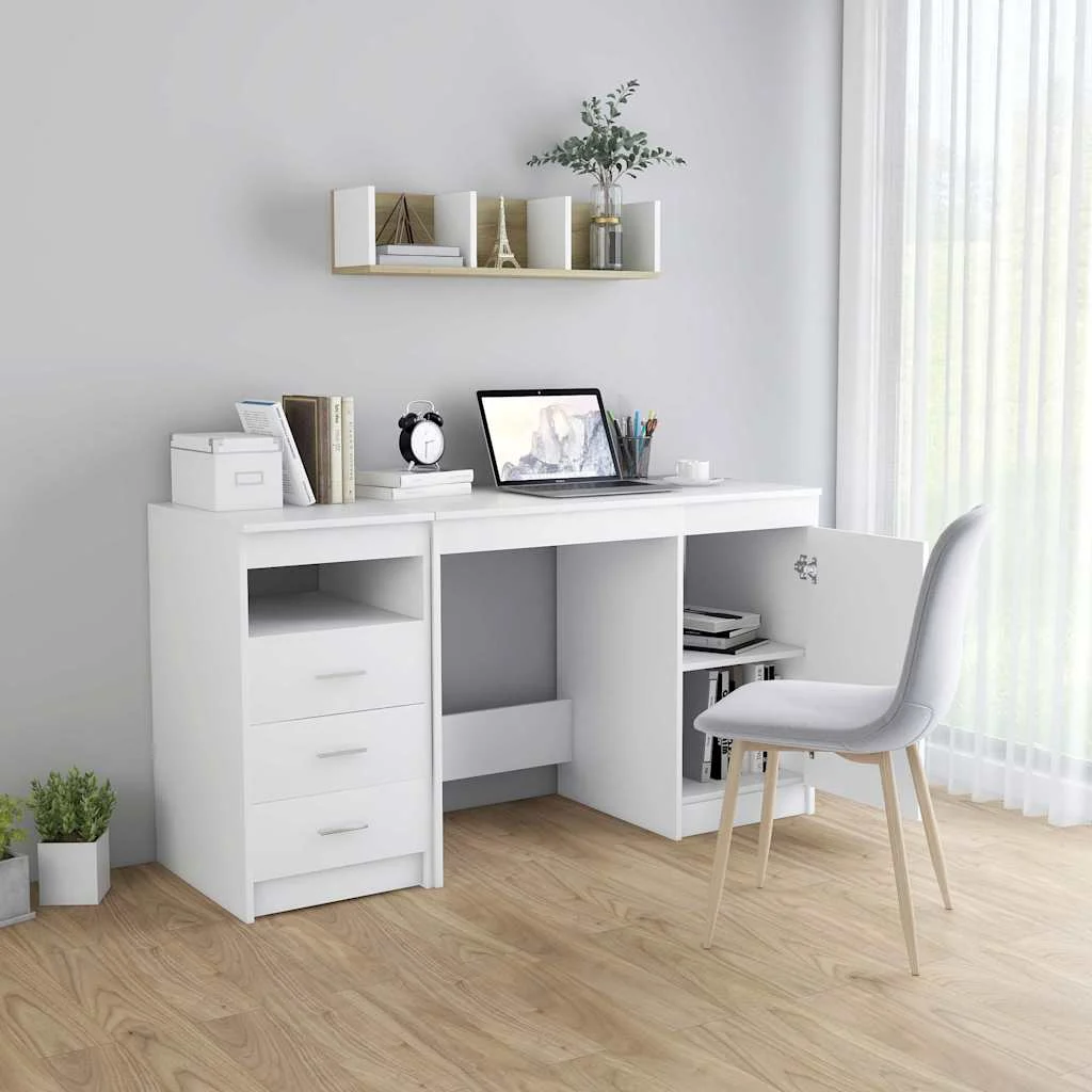 Bureau 140 x 50 x 76 cm blanc bois d'ingénierie – vue de détail