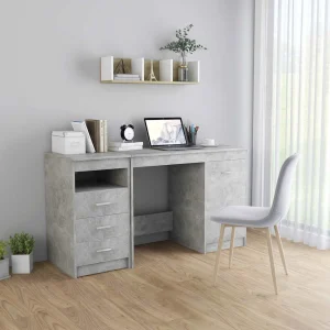 Bureau 140 x 50 x 76 cm gris béton bois d'ingénierie – vue d’ensemble