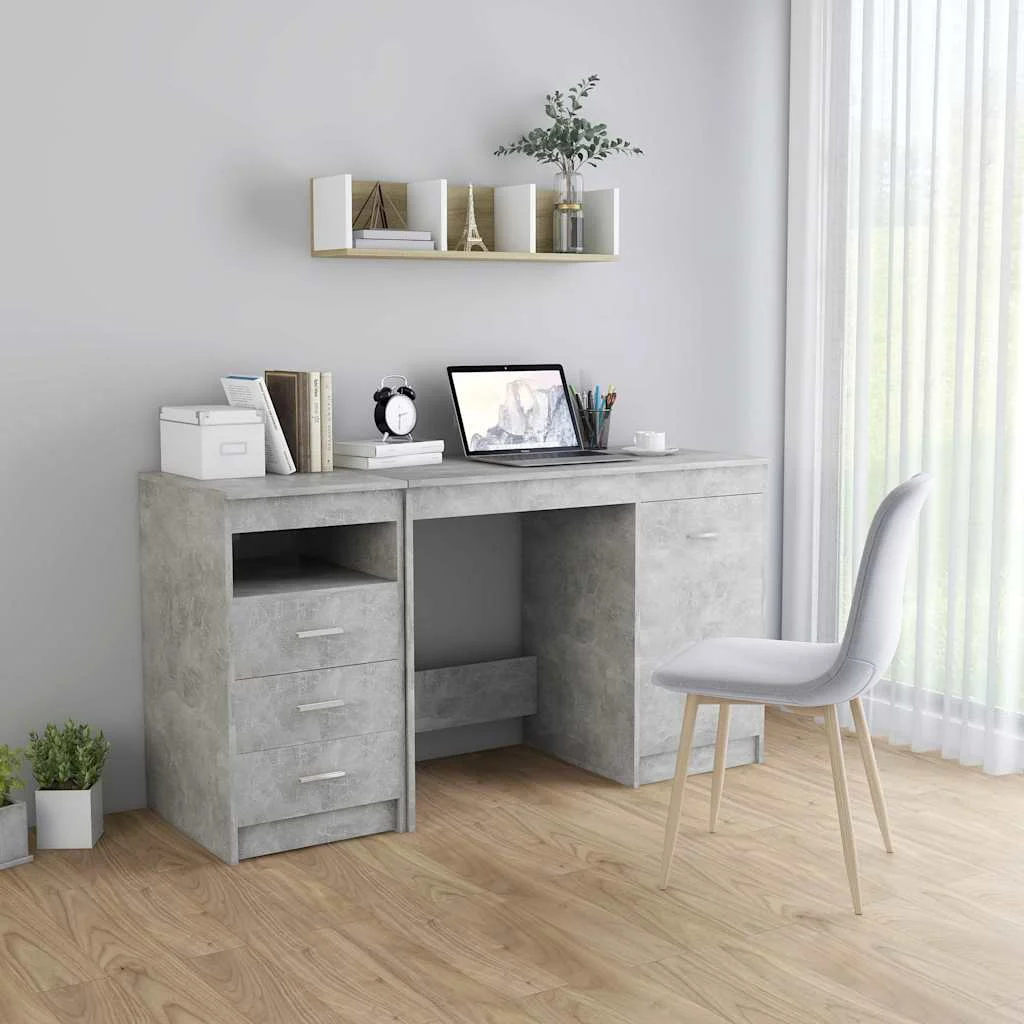 Bureau 140 x 50 x 76 cm gris béton bois d'ingénierie – vue d’ensemble