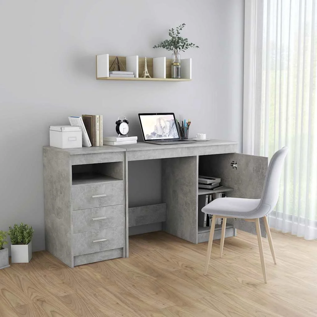 Bureau 140 x 50 x 76 cm gris béton bois d'ingénierie – vue de détail