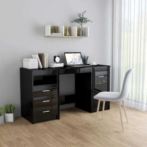 Bureau 140 x 50 x 76 cm noir brillant aggloméré – vue d’ensemble