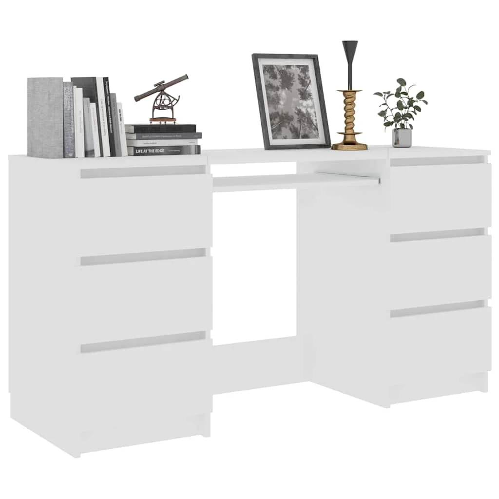 Bureau 140 x 50 x 77 cm blanc bois d'ingénierie – vue de dessus