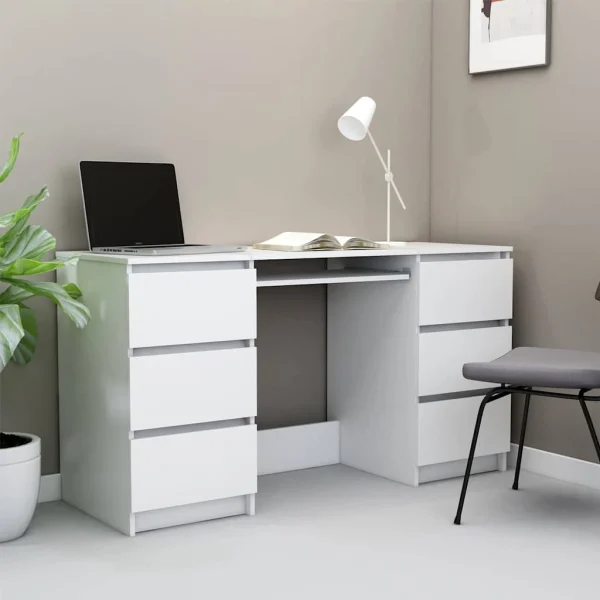 Bureau 140 x 50 x 77 cm blanc bois d'ingénierie – vue d’ensemble