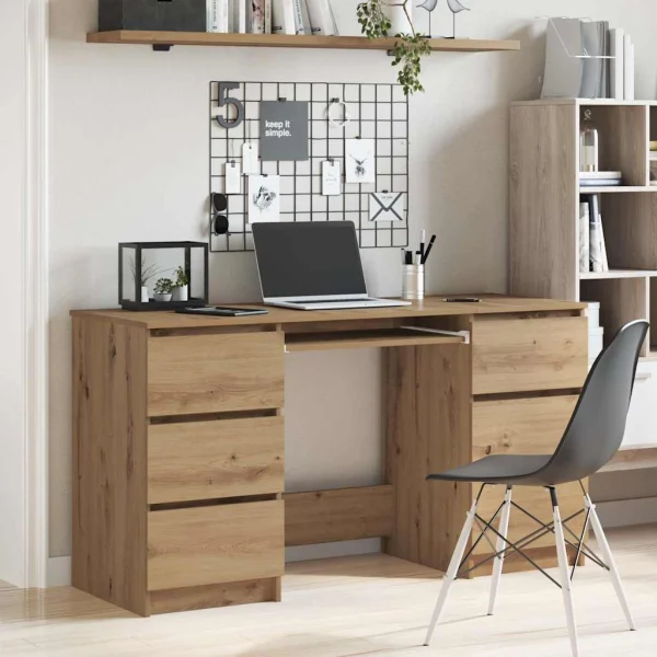 Bureau 140 x 50 x 77 cm chêne artisanal bois d'ingénierie – vue d’ensemble