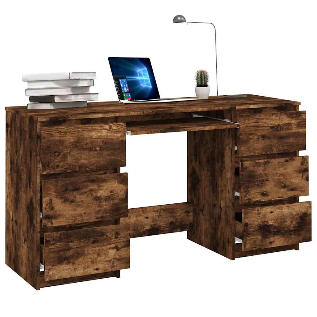 Bureau 140 x 50 x 77 cm chêne fumé bois d'ingénierie – vue de dos