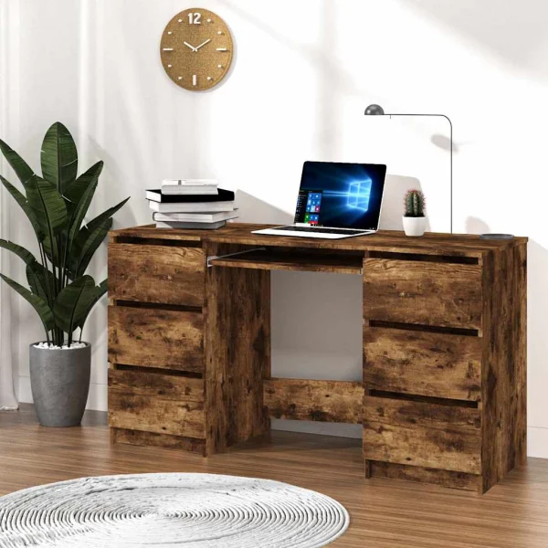 Bureau 140 x 50 x 77 cm chêne fumé bois d'ingénierie – vue d’ensemble