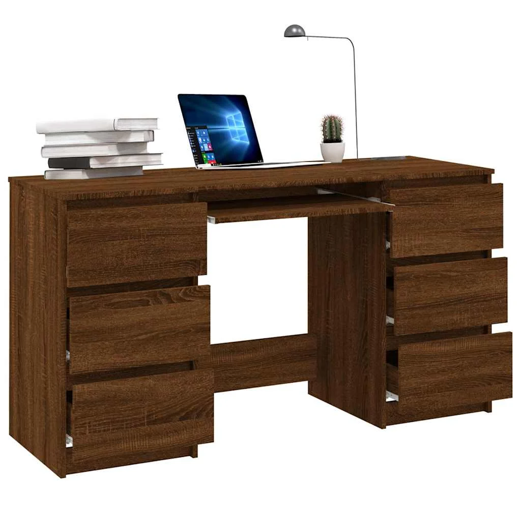 Bureau 140 x 50 x 77 cm chêne marron bois d'ingénierie – vue de dos