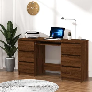 Bureau 140 x 50 x 77 cm chêne marron bois d'ingénierie – vue d’ensemble