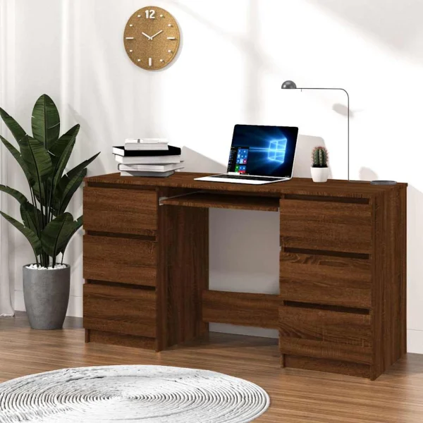 Bureau 140 x 50 x 77 cm chêne marron bois d'ingénierie – vue d’ensemble