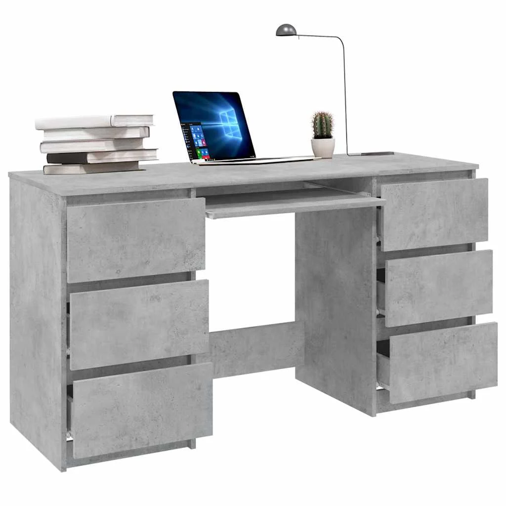 Bureau 140 x 50 x 77 cm gris béton bois d'ingénierie – vue de dos