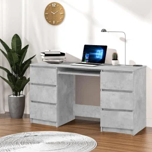 Bureau 140 x 50 x 77 cm gris béton bois d'ingénierie – vue d’ensemble