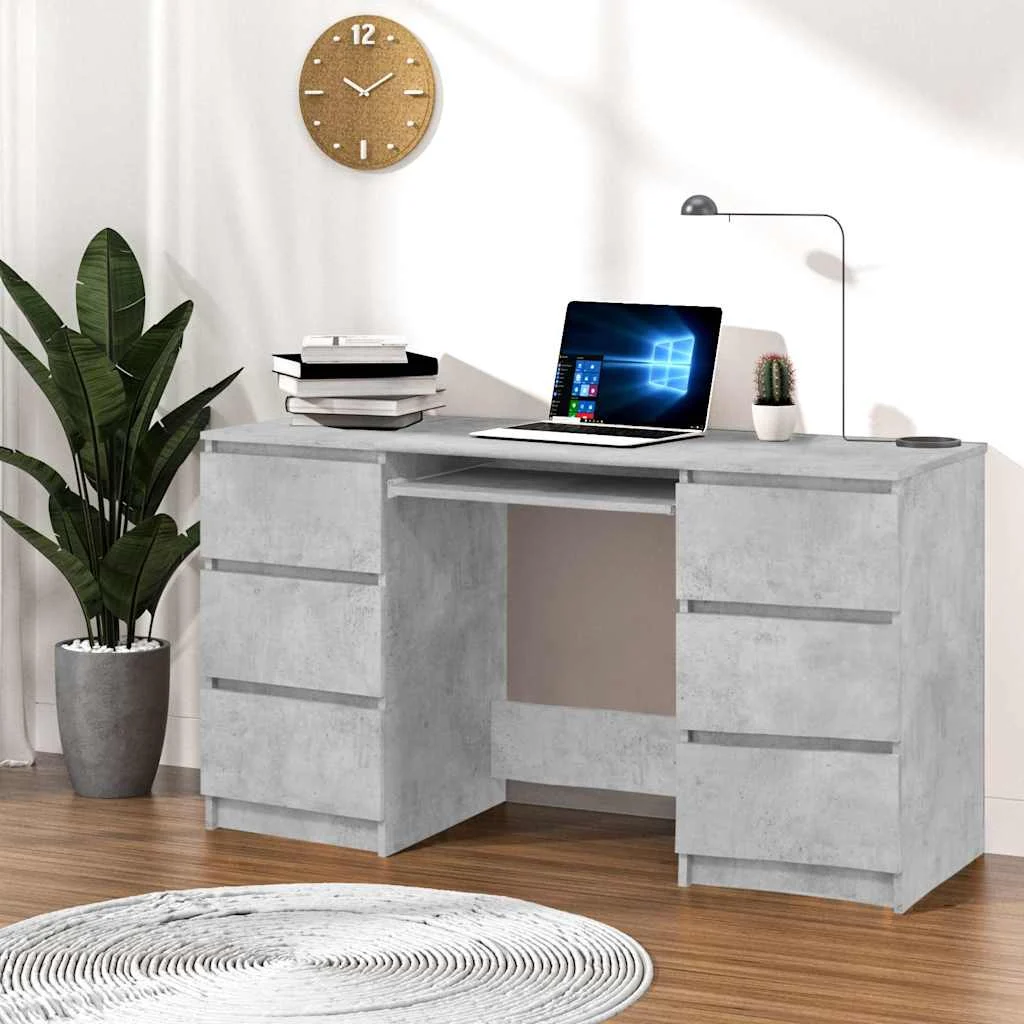 Bureau 140 x 50 x 77 cm gris béton bois d'ingénierie – vue d’ensemble