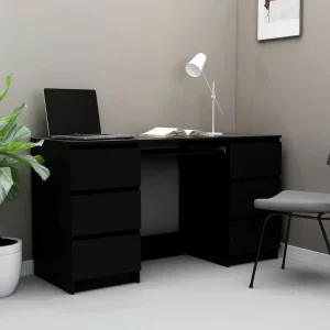 Bureau 140 x 50 x 77 cm noir bois d'ingénierie – vue d’ensemble