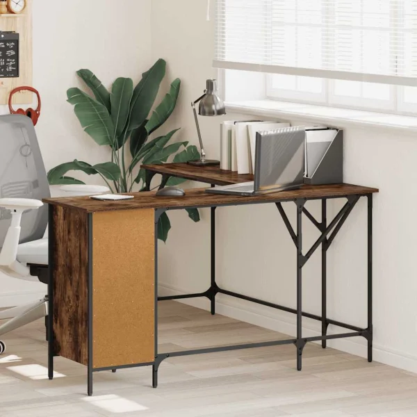Bureau 141 x 141 x 75 cm chêne fumé bois d'ingénierie – vue d’ensemble