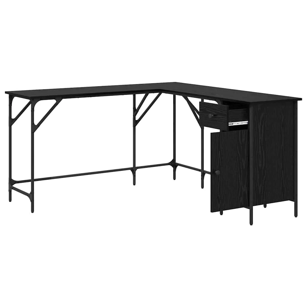 Bureau 141 x 141 x 75 cm chêne noir bois d'ingénierie – vue de dessus