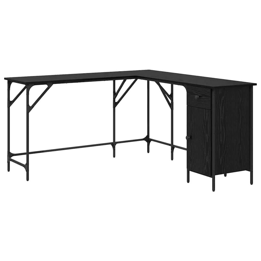 Bureau 141 x 141 x 75 cm chêne noir bois d'ingénierie – vue de côté