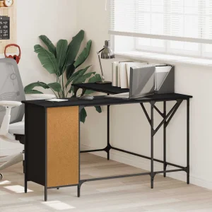 Bureau 141 x 141 x 75 cm noir bois d'ingénierie – vue d’ensemble