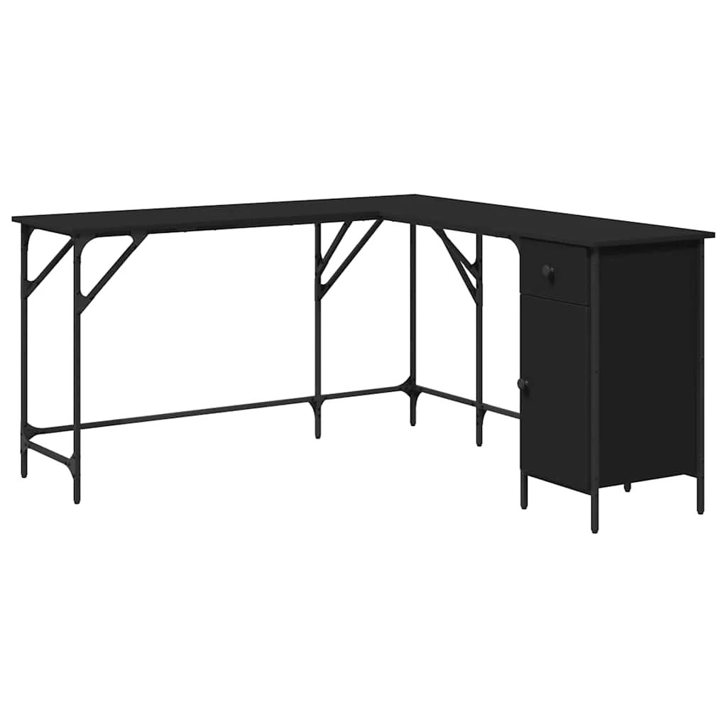 Bureau 141 x 141 x 75 cm noir bois d'ingénierie – vue de côté