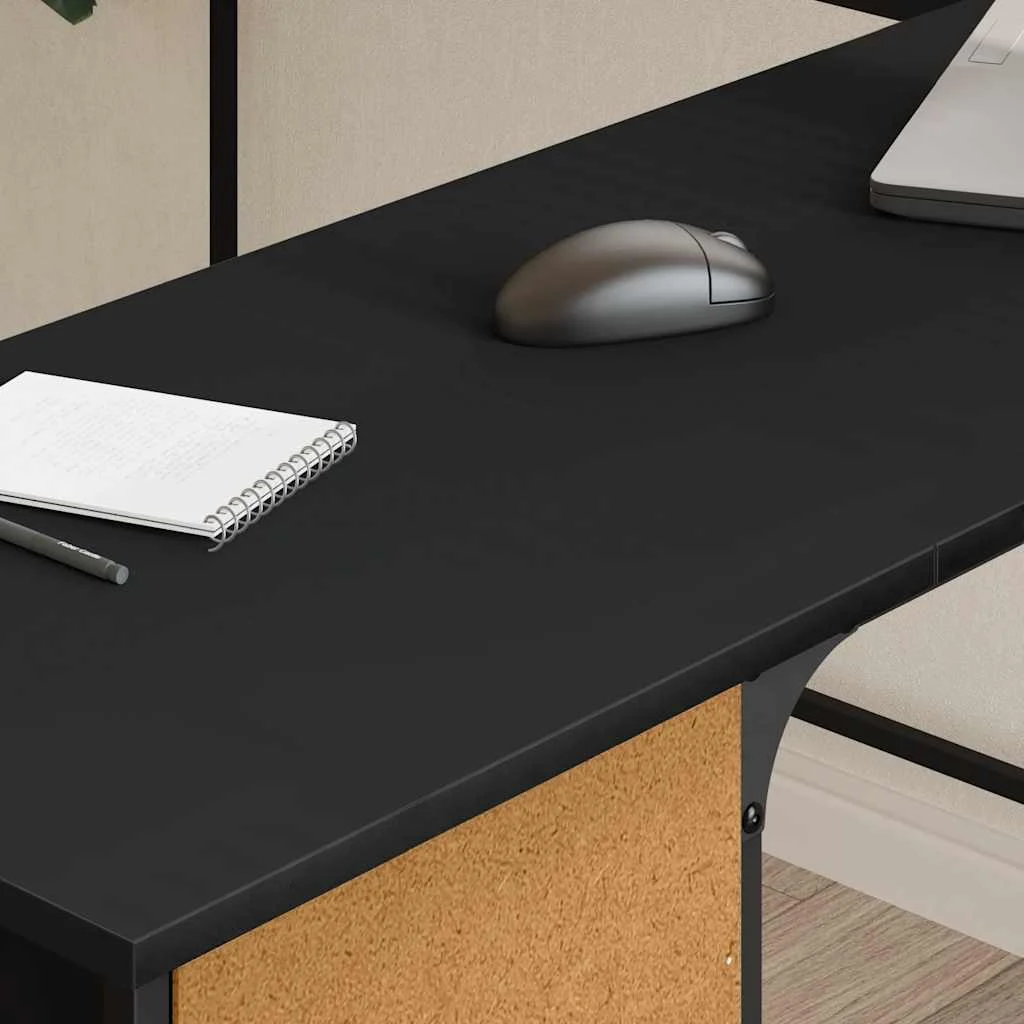 Bureau 141 x 141 x 75 cm noir bois d'ingénierie – vue de détail