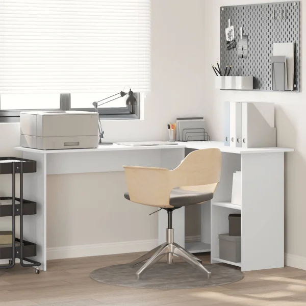Bureau 142 x 102 x 73 cm blanc bois d'ingénierie – vue d’ensemble