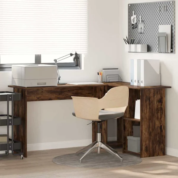 Bureau 142 x 102 x 73 cm chêne fumé bois d'ingénierie – vue d’ensemble