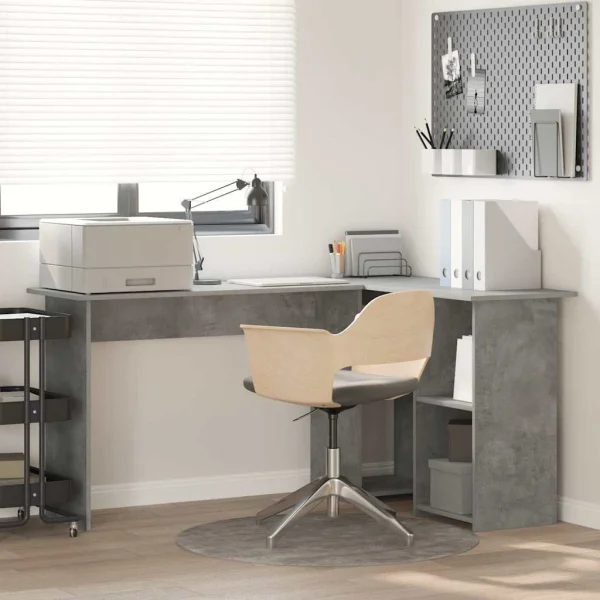 Bureau 142 x 102 x 73 cm gris béton bois d'ingénierie – vue d’ensemble