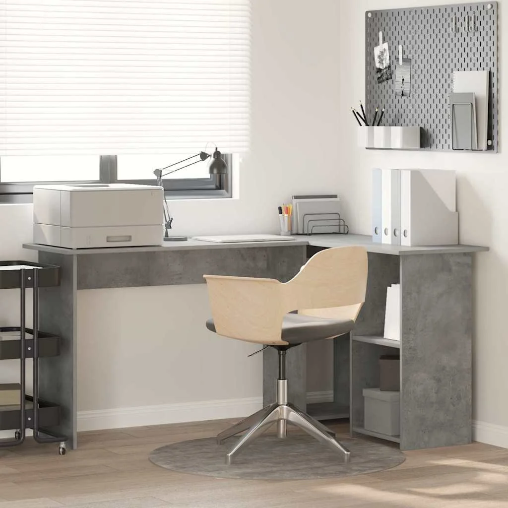 Bureau 142 x 102 x 73 cm gris béton bois d'ingénierie – vue d’ensemble