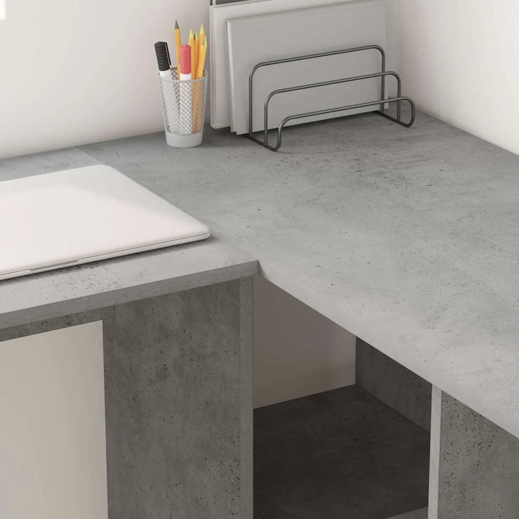 Bureau 142 x 102 x 73 cm gris béton bois d'ingénierie – vue en situation