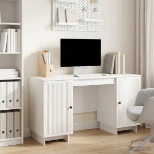Bureau 142,5 x 50 x 75 cm blanc brillant bois d'ingénierie – vue d’ensemble