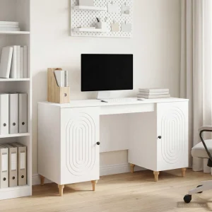 Bureau 142,5 x 50 x 75 cm blanc brillant bois d'ingénierie – modèle 2 – vue d’ensemble
