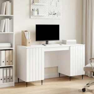 Bureau 142,5 x 50 x 75 cm blanc brillant bois d'ingénierie – modèle 3 – vue d’ensemble