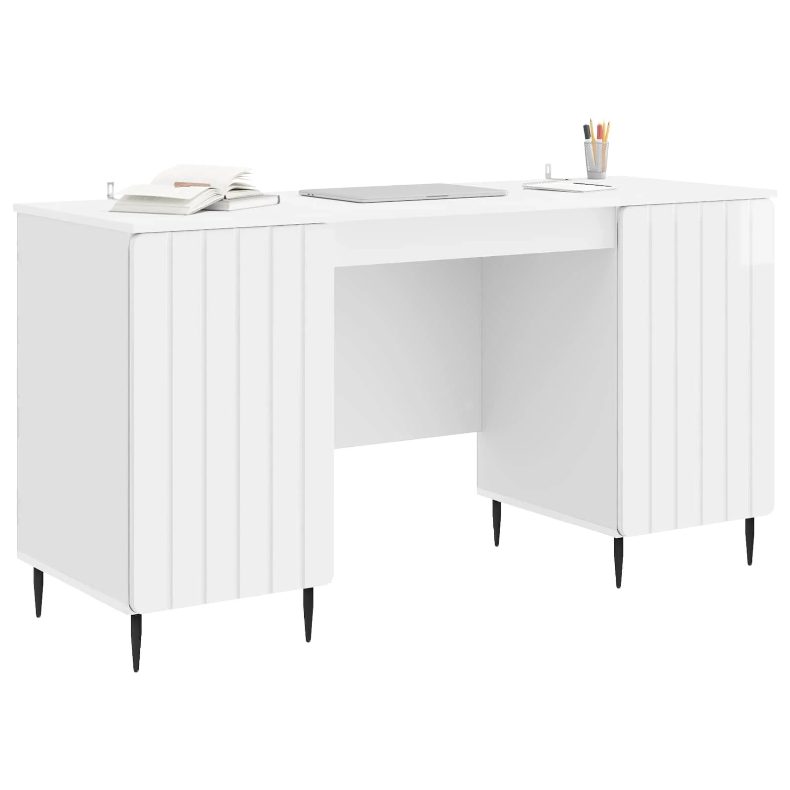 Bureau 142,5 x 50 x 75 cm blanc brillant bois d'ingénierie – modèle 3 – vue de détail