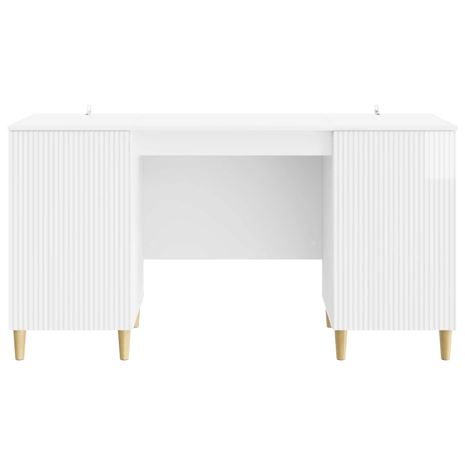 Bureau 142,5 x 50 x 75 cm blanc brillant bois d'ingénierie – modèle 4 – vue de dessus