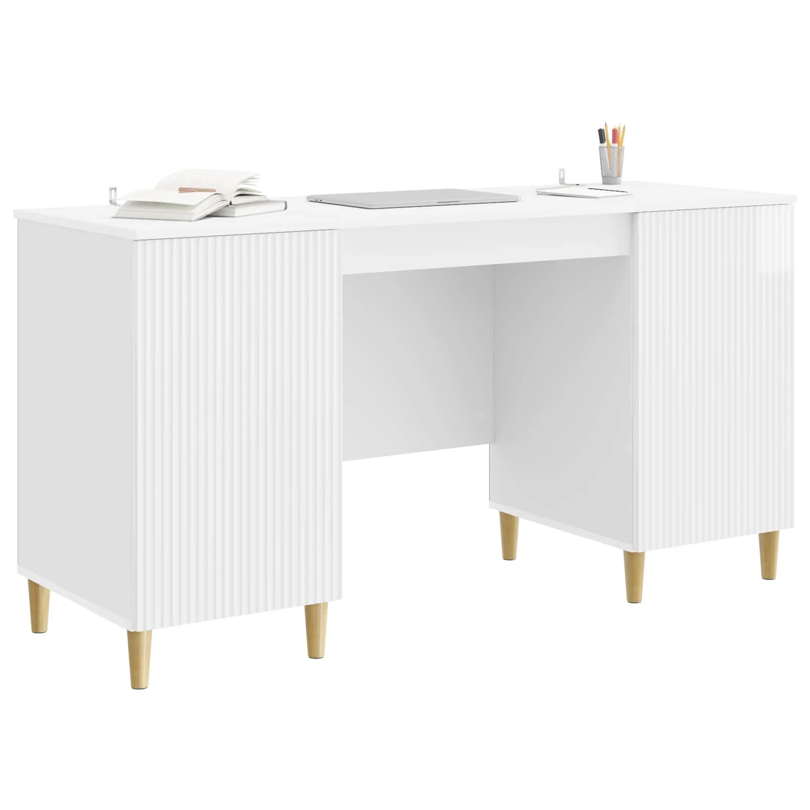 Bureau 142,5 x 50 x 75 cm blanc brillant bois d'ingénierie – modèle 4 – vue de détail