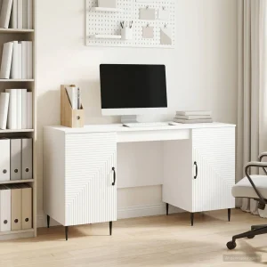 Bureau 142,5 x 50 x 75 cm blanc brillant bois d'ingénierie – modèle 5 – vue d’ensemble