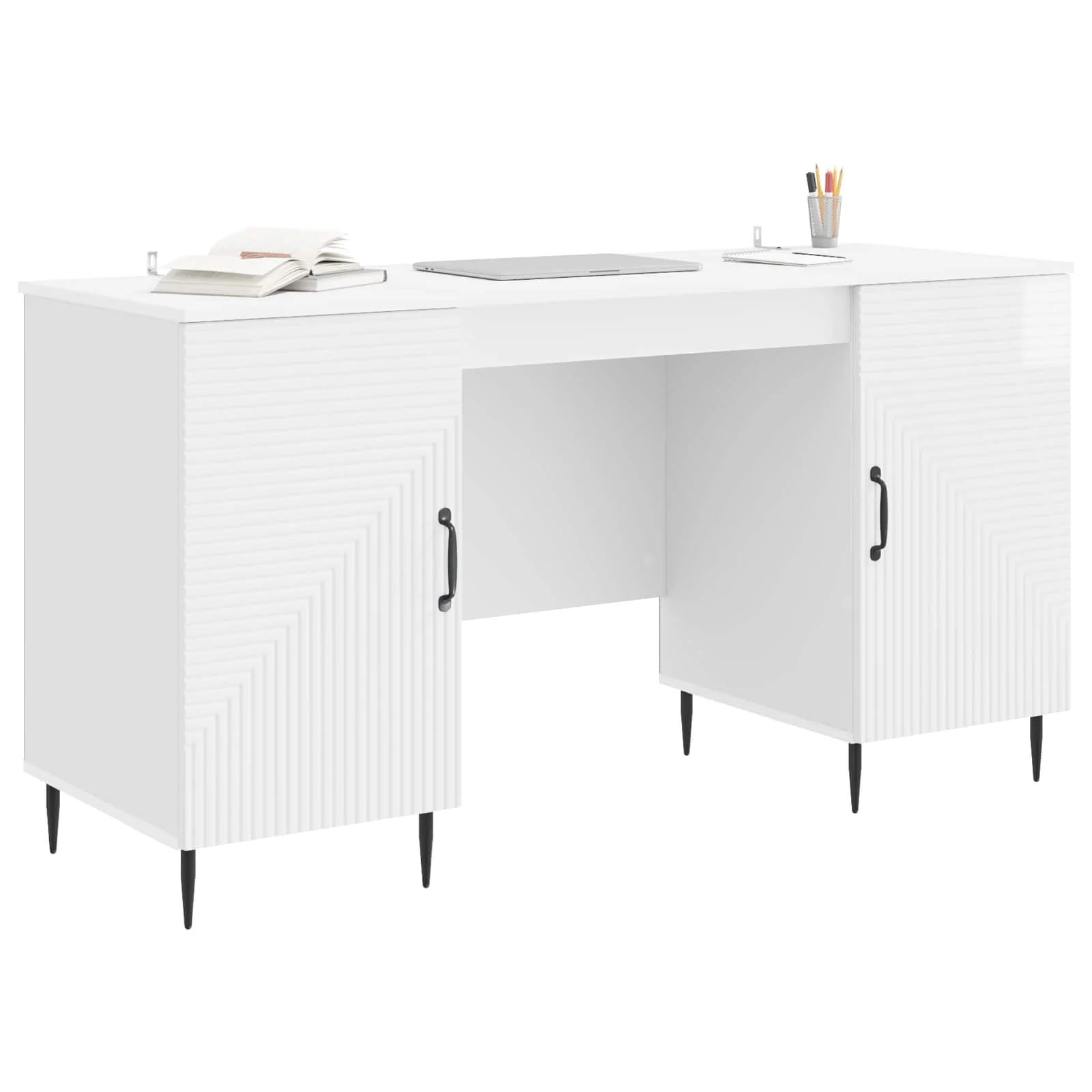 Bureau 142,5 x 50 x 75 cm blanc brillant bois d'ingénierie – modèle 5 – vue de détail