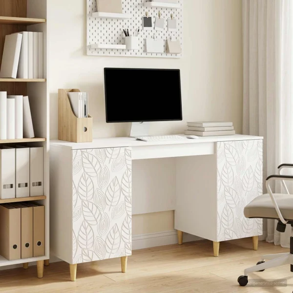 Bureau 142,5 x 50 x 75 cm blanc brillant bois d'ingénierie – modèle 6 – vue d’ensemble