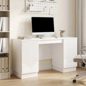 Bureau 142,5 x 50 x 75 cm blanc brillant bois d'ingénierie – modèle 7 – vue d’ensemble