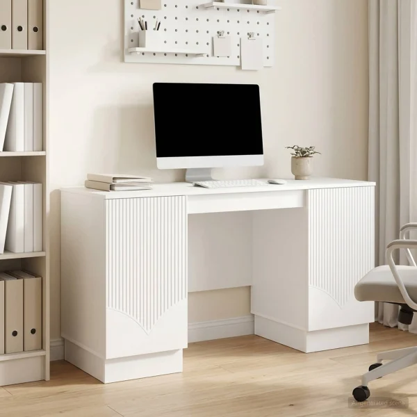 Bureau 142,5 x 50 x 75 cm blanc brillant bois d'ingénierie – modèle 7 – vue d’ensemble