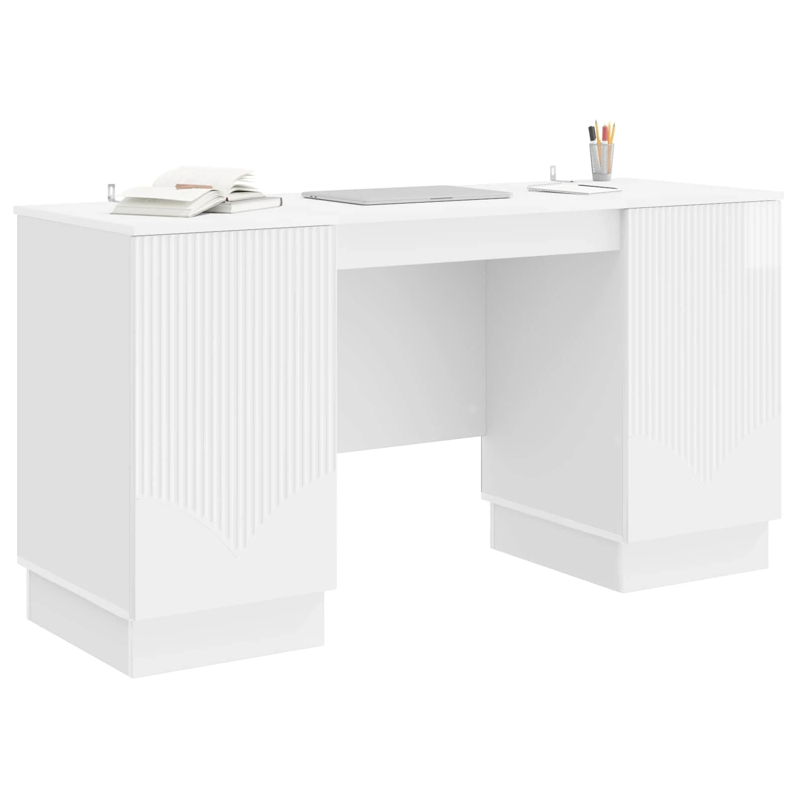 Bureau 142,5 x 50 x 75 cm blanc brillant bois d'ingénierie – modèle 7 – vue de détail