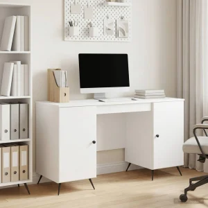 Bureau 142,5 x 50 x 75 cm blanc brillant bois d'ingénierie – modèle 8 – vue d’ensemble
