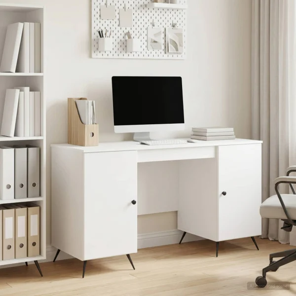 Bureau 142,5 x 50 x 75 cm blanc brillant bois d'ingénierie – modèle 8 – vue d’ensemble